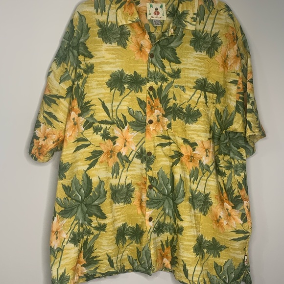 Joe Marlin Hawaiian Shirt Yellow Floral Tropical Sz 2XL Textured - Picture 2 of 7